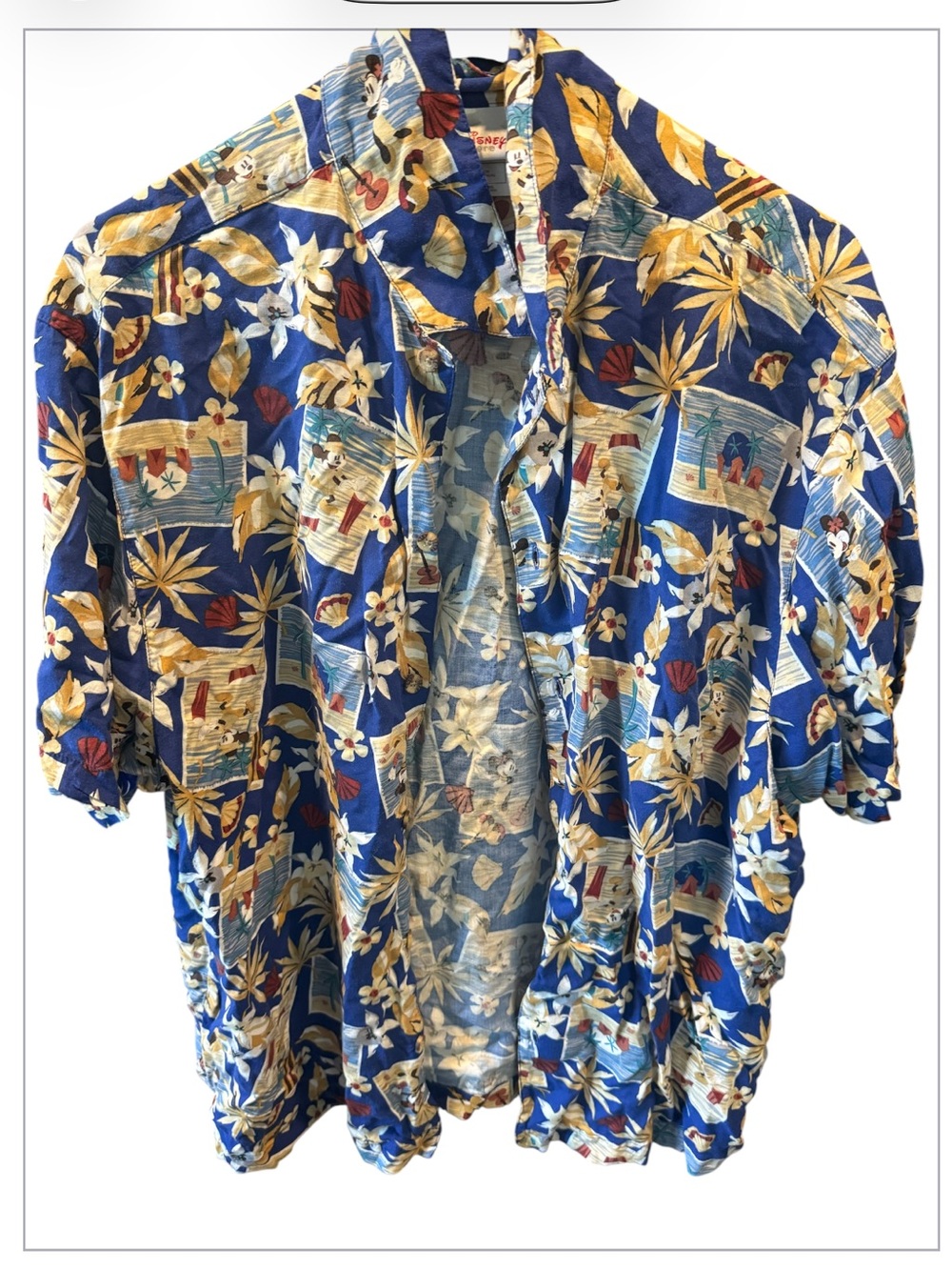 Disney Blue Tropical Mickey Floral Rayon Shirt